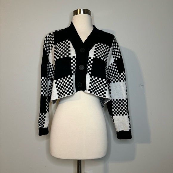 Cider Cardigan Size Small houndstooth sweater black white plaid - Picture 2 of 4